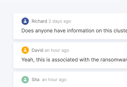 Chainalysis Reactor collaboration view with investigators commenting on a traced cluster inside a shared case
