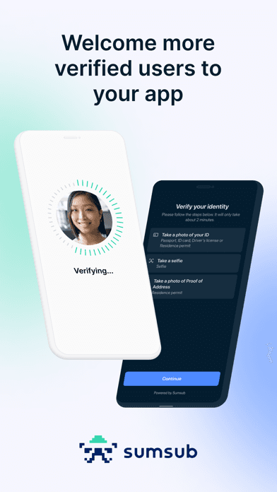 Sumsub verification flow showing a selfie liveness check in progress and an identity verification checklist requesting a