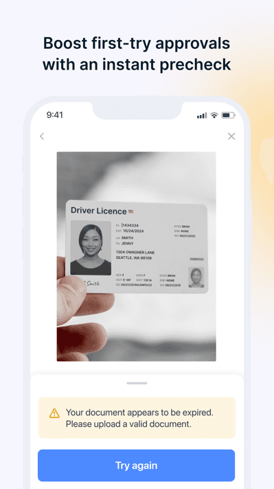Sumsub precheck screen flagging an expired identity document before submission